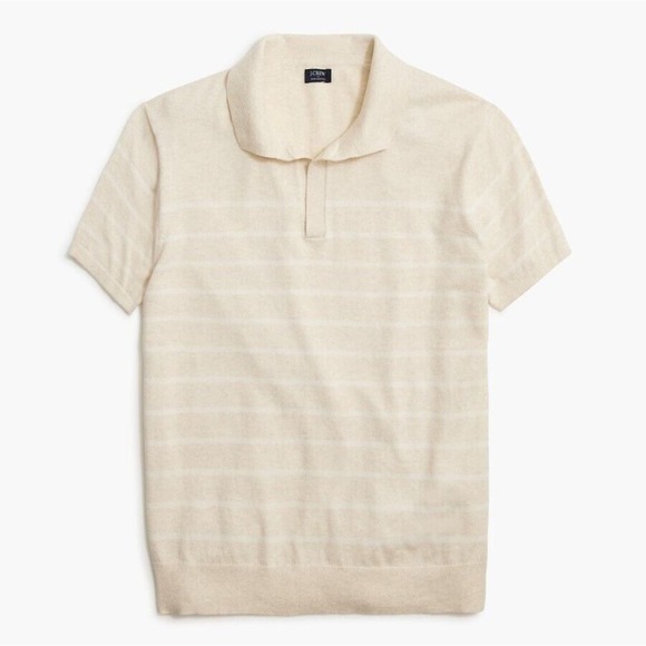 J. Crew Other - New! J.Crew Beige Striped Cotton Knit Johnny-Collar Sweater-Polo Jumper Men's S